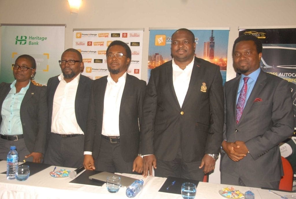 Mrs Kika Akepenyi, Heritage Bank, Mr Ade Aderinto, Md Carboss Tech Ltd, Mr Aebiyi Oke, Co Founder PromoXchange, Mr Adeoye Abodurin, Coo Cubed Integrated Management Consulting And Mr Tunde Samuel, Philips Consulting. At The PromoXchange Media Launch In Lagos